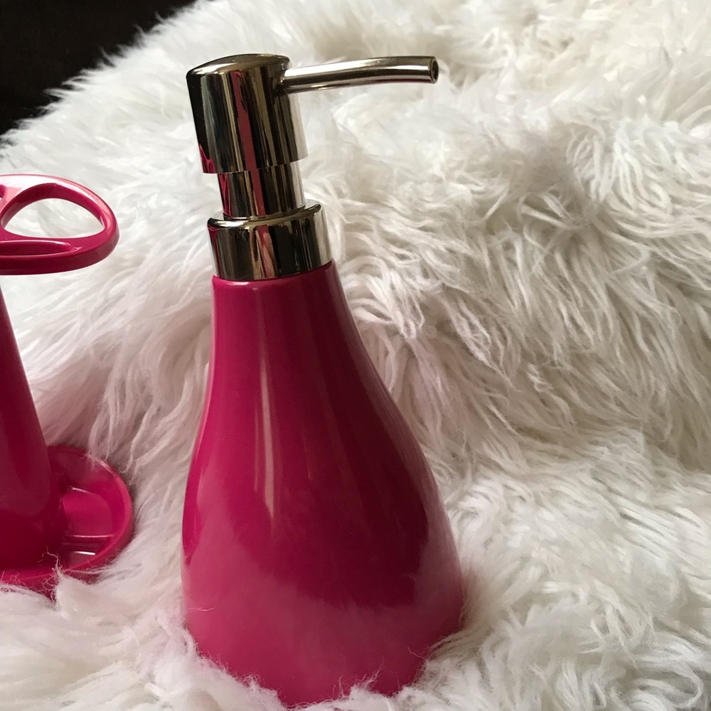 Pink Bathroom Toothbrush Holder & Soap Dispenser
